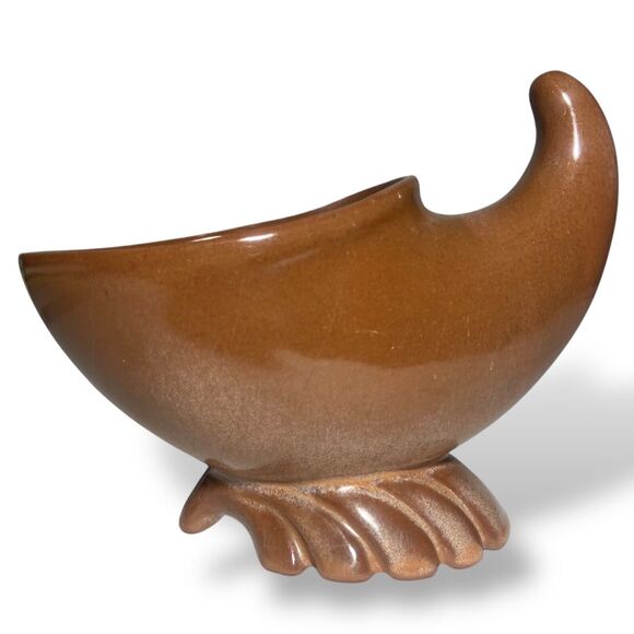 Frankoma Pottery Cornucopia 57 S Horn of Plenty Brown Clay Vase Planter 1960's - Picture 1 of 10